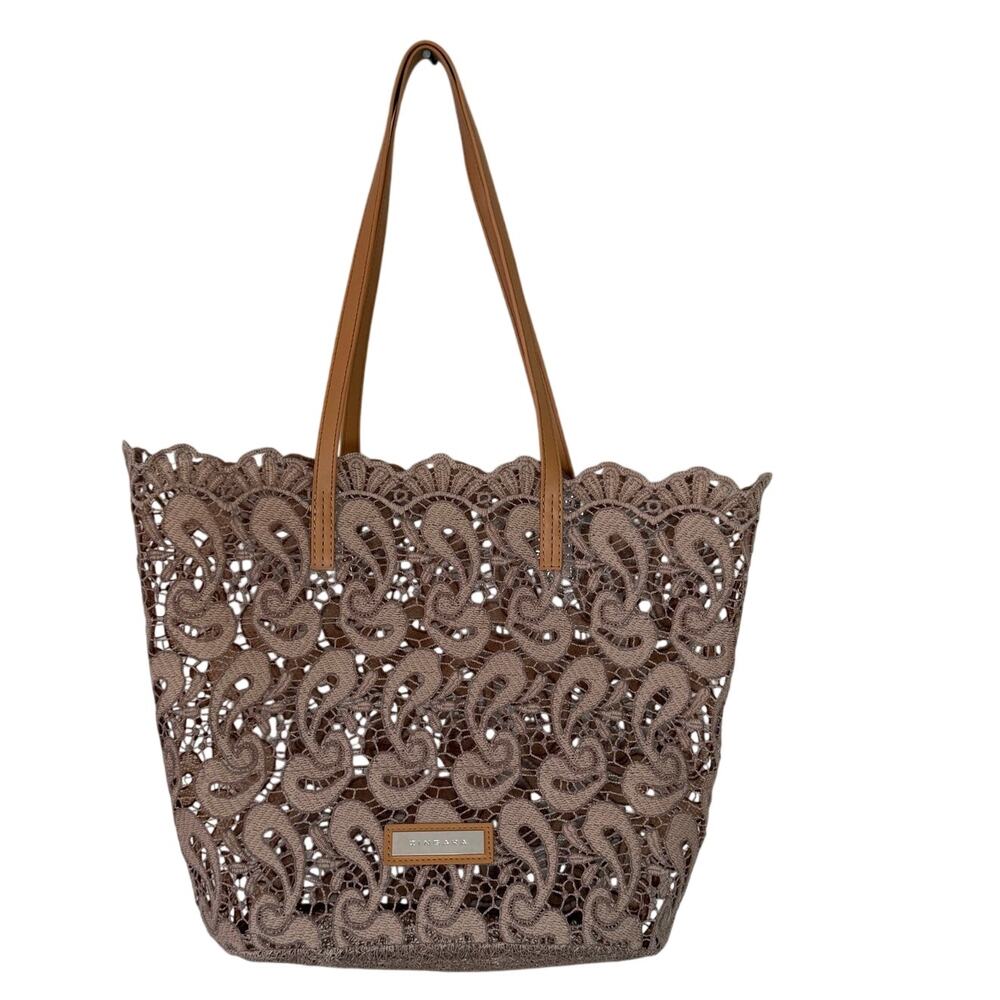 Zingara Dusty Rose Lace Large Classic Boho Brown Straps Tote Bag
